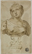 Bust of a Woman, 1555-1565, Attributed to Luca Cambiaso, Italian, 1527-1585, Italy, Pen and brown