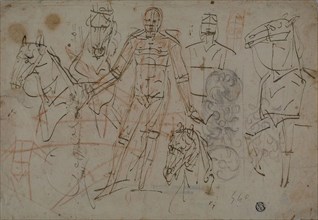 Sketches of Men, Horses, and Decorative Design, 1596/98, Attributed to Pietro Sorri, Italian,