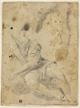 Seated Youth and Sketch of Legs, n.d., Attributed to the Circle of Domenichino (Italian,