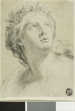 Head of a Woman, 1646/49, Eustache Le Sueur, French, 1617-1655, France, Black chalk on buff laid