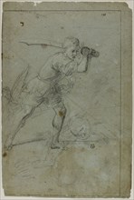 David Beheading Goliath (recto), Sketch of Draped Female Figure with Right Arm Raised Above Head