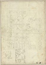 Ceiling Design, with Sketches of Ornamental Border, Helmeted Head (recto), Sketches of Ornamental