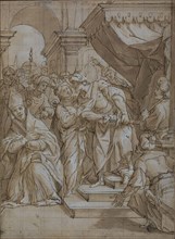 Queen Intervening to Spare the Life of a Bishop Saint, c. 1634, Lazzaro Tavarone, Italian,