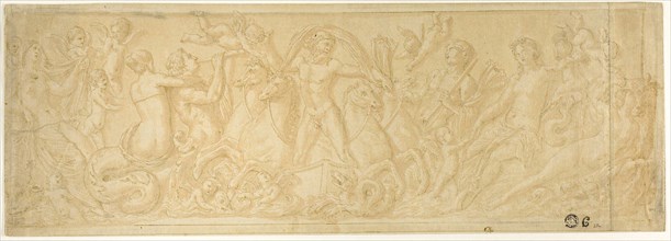Chariot of Neptune Surrounded by Tritons, Nymphs, and Putti, n.d., Style of Pierre Brebiette,