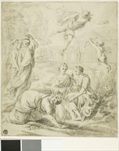 Study for Mercury and Herse, c. 1649, Laurent de La Hyre, French, 1606-1656, France, Black chalk,