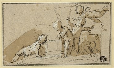 Five Putti at Play, n.d., Jacob de Wit, Dutch, 1695-1754, Holland, Pen and brown ink with brush and