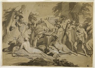 Drunken Silenus Satyr and Nymphs, n.d., Possibly Nicolas Poussin, French, 1594-1665, France, Brush