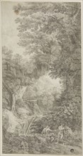 Forest Scene with Waterfall and Two Figures, n.d., Attributed to Johann Samuel Bach, German,