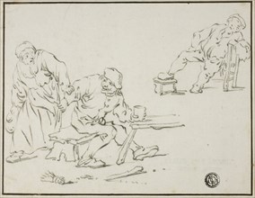 Tavern Scene, n.d., After Adriaen van Ostade, Dutch, 1610-1685, Holland, Black chalk on ivory laid