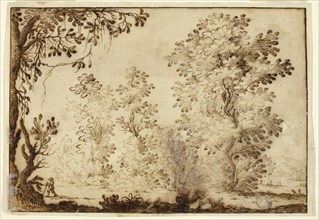 Wooded Landscape with Traveler in Foreground, n.d., Attributed to Ercole Bazzicaluva, Italian, c