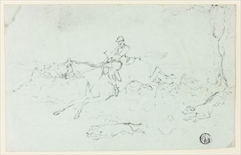 Fox Hunt, n.d., Attributed to Henry Alken, English, 1785-1851, England, Graphite on pale blue wove