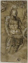 Roman Soldier, c. 1545, Paolo Farinati, Italian, 1524-1606, Italy, Pen and brown ink with brush and
