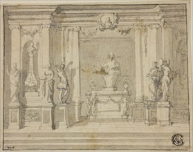 Inner Portico with Statues, n.d., Unknown Artist, British, late 18th century, England, Graphite and