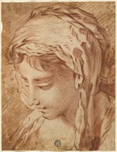 Head of a Woman, n.d., Attributed to François Boucher, French, 1703-1770, France, Red chalk, over