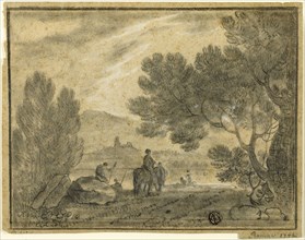 Roman Campagna with Figures, 1756, Richard Wilson, English, 1714-1782, England, Black chalk with