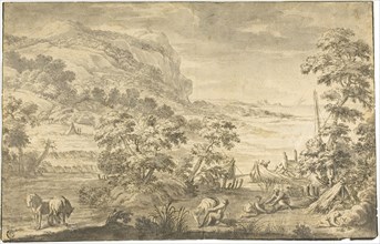 Italianate Coastal Scene with Fishermen, Encampment (recto), River Estuary (verso), 1675/99, After