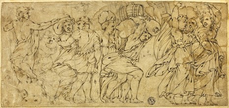 Men and Women Carrying Barrels and Bundles, late 16th century, After Polidoro Caldara, called