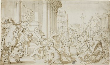 Massacre of the Innocents (recto), Figure Sketches (verso), n.d., School of Nicolas Poussin,