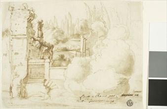 Roman Landscape, 1630, Possibly the school of Claude Lorrain, French, 1600-1682, France, Pen and