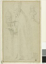 A Bishop Carrying a Reliquary with a Skull and Study of Two Hands Holding a Reliquary of a Female
