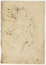 Standing Male Nude (Saint Jerome?) with Book, 1550s, Luca Cambiaso, Italian, 1527-1585, Italy, Pen