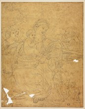Holy Family with Two Angels, 1609/10, Francesco Albani, after, Italian, 1578-1660, Italy, Graphite