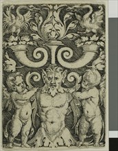 Ornament with a Male Half-Length Between Two Genii, n.d., Barthel Beham, German, 1502-1540,