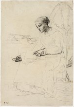 The Wool Carder (recto), Fragmentary Sketch of Man Standing by Fence (verso), 1857/58, Jean