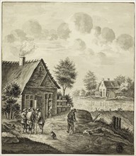 Men Conversing Outside House Beside Canal, after 1758, After Isaac van Ketweg, Dutch, c. 1732-1787,