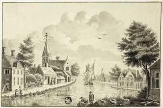 Old Dutch Town on Canal, after 1738, After Isaac van Ketweg, Dutch, c. 1732-1787, Holland, Pen and