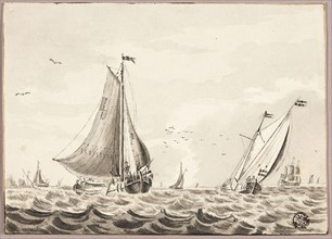 Sailboats on Sea, n.d., Unknown artist, Dutch, 16th century, Netherlands, Brush and black ink, with