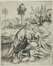 Two Lovers, c. 1500, Master M.Z., German, active 1500-1550, Germany, Engraving in black on ivory