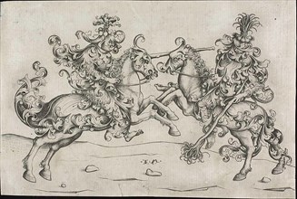 Combat of Two Wild Men on Horseback, 1475/85, Israhel van Meckenem the Younger (German, c.