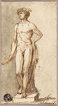 Statue of Mercury, n.d., Michael Henry Spang, Danish, active 1750-1767, Denmark, Pen and brown ink,