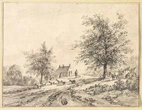 Goatherd, Goats on Road near Carriage and House, n.d., Bruno van Straaten, Dutch, 1786-1870,