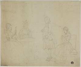 Sketch of Family Group with Three Seated Women and Young Man Standing, 18th century, Unknown German