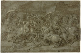 Battle between Romans and Barbarians, n.d., Italian, Veronese, Late 16th century, Italy, Pen and