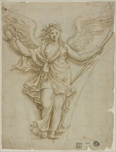 Spandrel Design with Allegorical Figure of Fame (recto), Design for Coat of Arms (verso), c. 1532,
