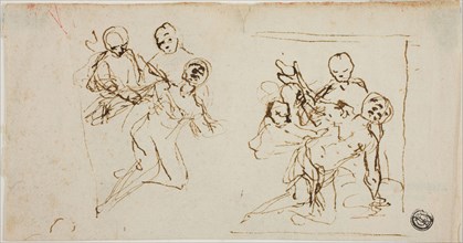Two Composition Sketches of Collapsing Figure Supported by Two Other Figures (recto), Compositional