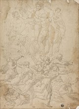 Archers Shooting at a Herm, Triumph of Bacchus, and Other Studies, n.d., after Michelangelo