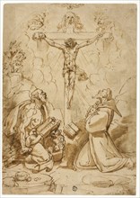 Saints Jerome and Francis of Assisi Adoring the Trinity, c. 1570, Bartolomeo Passarotti, Italian,