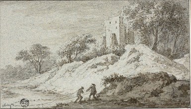 Landscape with Two Figures and Castle on Hill, n.d., Attributed to Allart van Everdingen, Dutch,