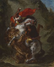 Arab Horseman Attacked by a Lion, 1849/50, Eugène Delacroix, French, 1798-1863, France, Oil on