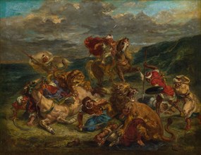 Lion Hunt, 1860/61, Eugène Delacroix, French, 1798-1863, France, Oil on canvas, 30 × 38 1/2 in. (76