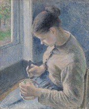 Young Peasant Having Her Coffee, 1881, Camille Pissarro, French, 1830-1903, France, Oil on canvas,