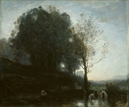 Bathing Nymphs and Child, 1855/60, Jean-Baptiste-Camille Corot, French, 1796-1875, France, Oil on
