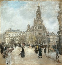 Place de la Trinité, Paris, c. 1886, Jean François Raffaëlli, French, 1850-1924, France, Oil on