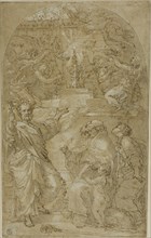 Saint Peter, Saint Augustine and a Female Saint in Adoration of the Eucharist, n.d., Unknown