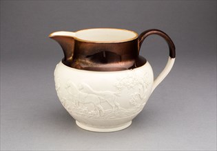 Pitcher, c. 1830, England, Staffordshire, Staffordshire, Earthenware with copper lustre decoration,