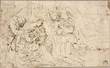 Holy Family with Angel, c. 1525, Jacopo Negretti, called Palma il Vecchio, or his school, Italian,